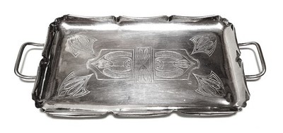 WMF Straußenmarke Serviertablett - Art Deco 30er Jahre - vernickel -Gr.36 x 20cm