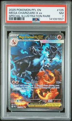2025 POKEMON PFL EN-SPECIAL ILLUSTRATION RARE #125 MEGA CHARIZARD X EX PSA 7