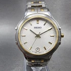 Seiko Watch Men 34mm White Dial Two Tone Date Round 7N42-H972 New Battery