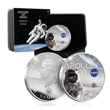 NASA 50mm Silver Plated Coin 2023 Samoa Half Dollar Limited Edition - Apollo 11