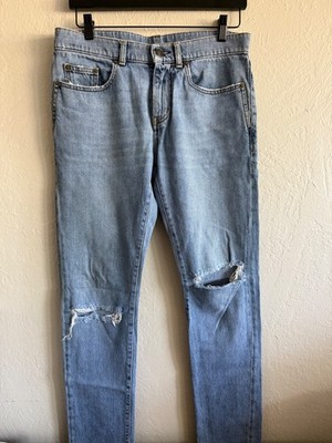 Saint Laurent Paris D02 Crash Denim Skinny Jeans distressed faded Sz 29