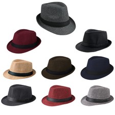Mens Classic Short Brim Gangster Fedora Hat Manhattan Structured Jazz Trilby Hat