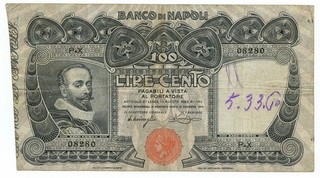 100 LIRE BANCO DI NAPOLI BIGLIETTO AL PORTATORE 13/12/1914 MB/MB