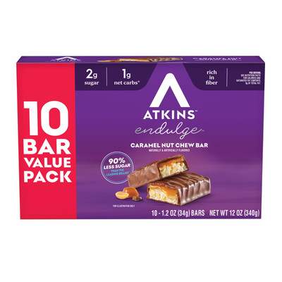 Atkins Endulge Treats, Caramel Nut Chew Bars, Low Sugar Snacks,Dessert, 10 count