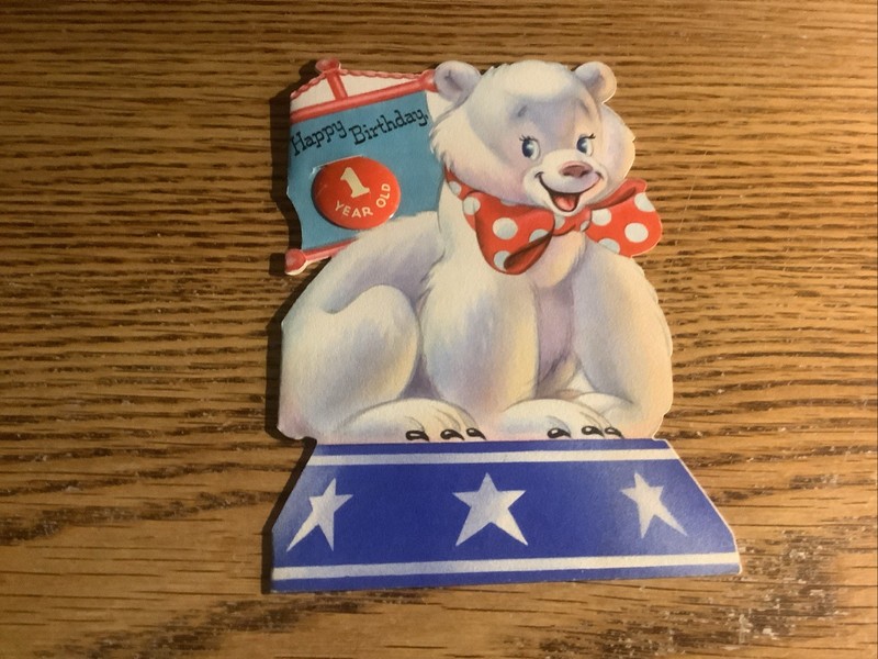 Vintage Birthday Card 1940’s With Bear Cub for 1 Year Old.