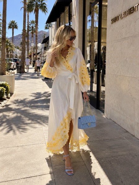 ZIMMERMANN-SIZE 3 (AU 14/US 10)-GOLDEN BRODERIE WHITE 100% LINEN MAXI WRAP DRESS