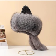 Men's Real Fox Fur Hat Russian Ushanka Cossack Mongolia Hat Winter Warm Ski Cap