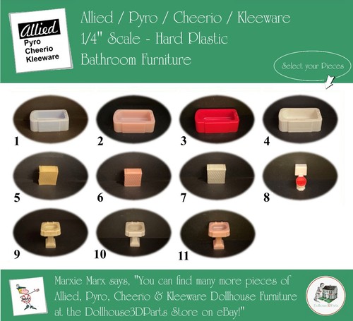 ALLIED / PYRO / CHERRIO / KLEEWARE Vintage Dollhouse Furniture, 1/4" Scale