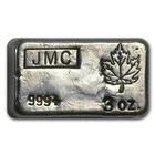 3 oz Silver Bar - Johnson Matthey Canada (Poured, Maple Leaf)
