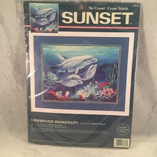 Sunset No Count Cross Stitch Kit Underwater Tranquility Dolphins #13932 16”