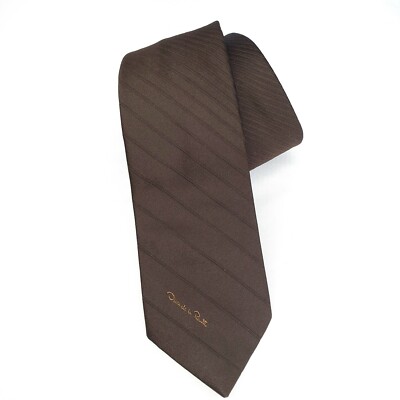 Oscar De La Renta  Chocolate Brown Ribbed Signature Tie Necktie Men's