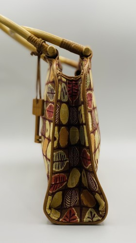 Vintage BOHO Fossil Purse with Wood Wicker Handles And Wooden Key - Picture 2 of 12