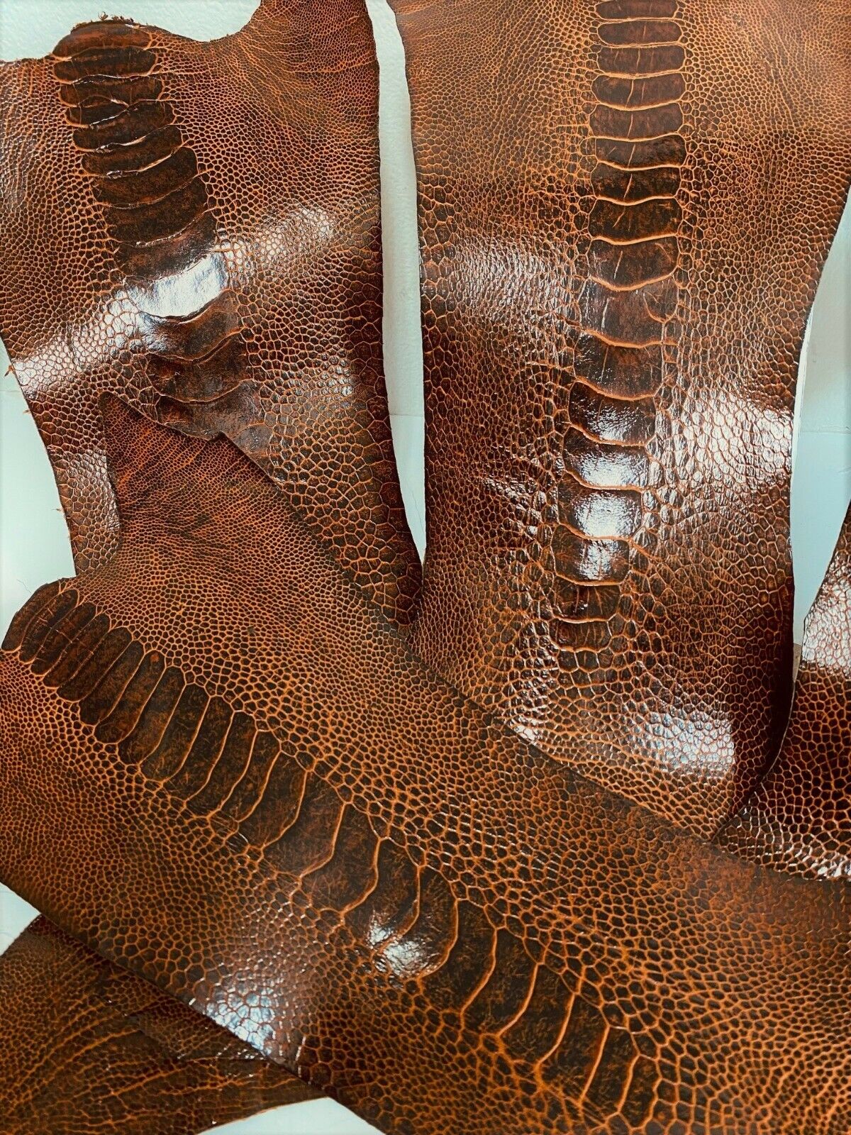 Ostrich Legs Skin Leather Orange (%100 Genuine Ostrich Leather)