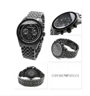 EMPORIO ARMANI HERREN EDELSTAHL UHR SCHWARZES ZIFFERBLATT & ARMBAND AR5989 ORIGINAL