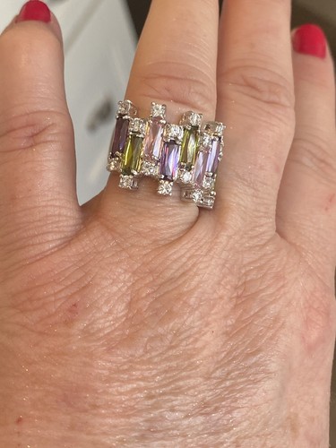 Sterling Silver Pink, Green, Purple, & White Cubic Zirconia Ring HSN - Picture 6 of 14