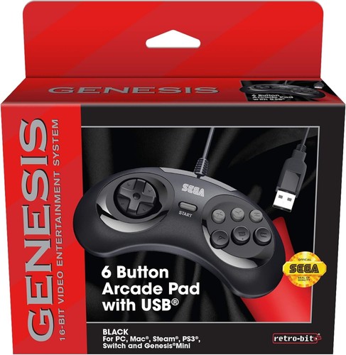 Ergonomic USB Controller for Sega Genesis Mini, PC & Nintendo Switch - Black - Picture 8 of 10
