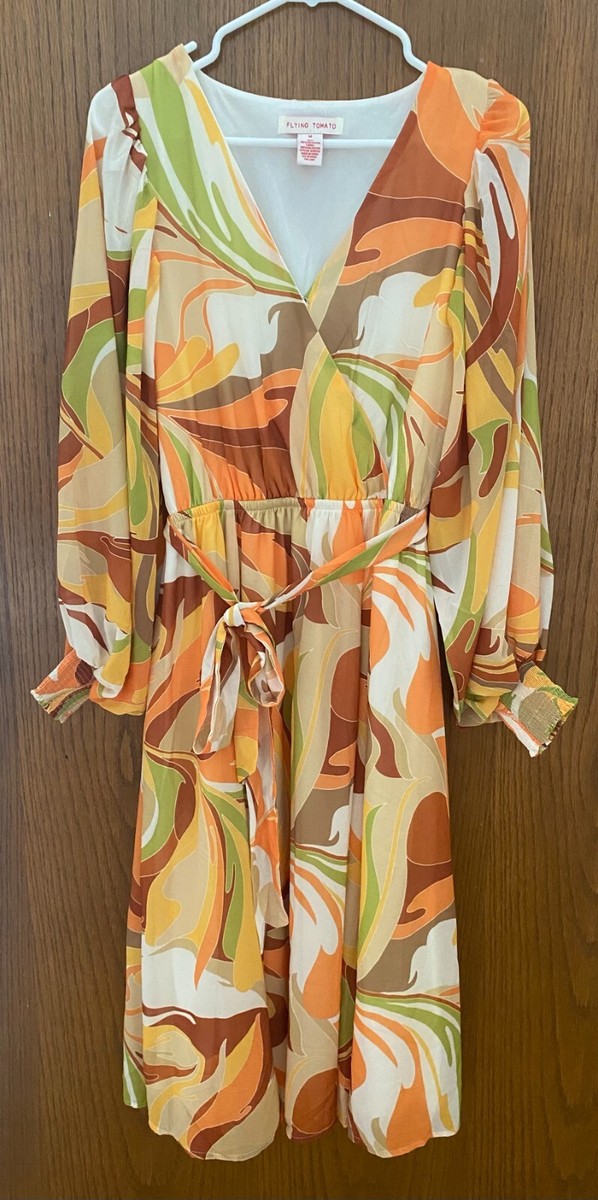 flying tomato dress Tropical Print Halter Maxi in Pink/Mustard at Nordstrom Rack, Size Large below knee Flying Tomato dress 70s floral