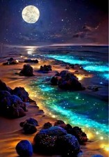 Moon Over Beach 5D Diamond Painting Kit - 13.8in x 9.9in Design Area
