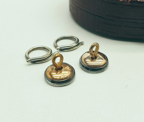 Mens Antique Edwardian Silver and Gold Fronted Mother of Pearl Boxed Shirt Studs - Picture 10 of 12