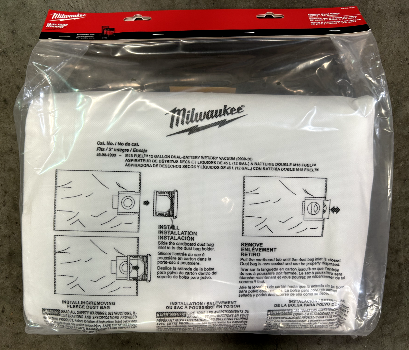 Milwaukee 12 Gallon Fleece Dust Bags 5-Pack 49-90-1999