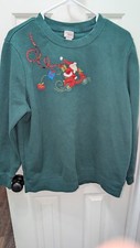 HOLIDAY EDITIONS Green Christmas Sweatshirt w/embroidered Santa Size Large