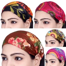 US STOCK 10 Pieces Women Cotton Printed Headband Wide Hairband Bandana Lot Wrap