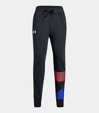 Under Armour Girl Rival Jogger Black Warm Up Sweatpants Relaxed Fit Tapered Leg