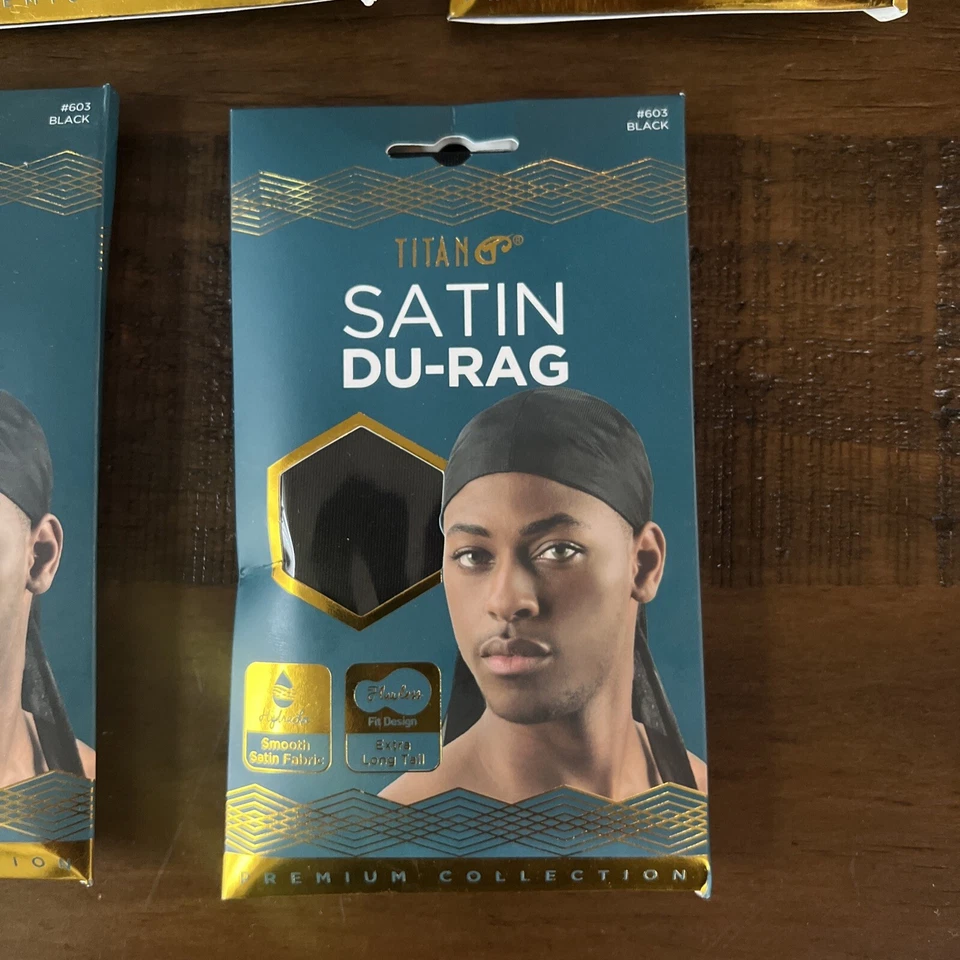 TITAN Colección Premium Satén Du-Rag con Cola Extra Larga - Lote de 5 Du-Rags Foto 3 de 4