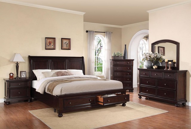 Dark Walnut Sleigh Storage Queen Bedroom Set 4pcs Acme Furniture 24610q Grayson