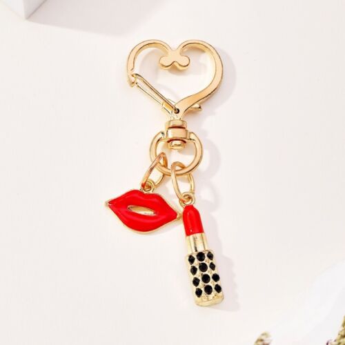 Porte-clés rouge rouge à lèvres embrasser cœur porte-clés charme poule fête cadeau femmes accessoires - Photo 1/6