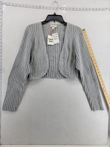 Open Edit Women Cardigan Medium Gray Cotton - Picture 4 of 8