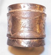 Silverplate Napkin Ring Victorian Brilliant Cut Initials JWE Antique As Is Cond