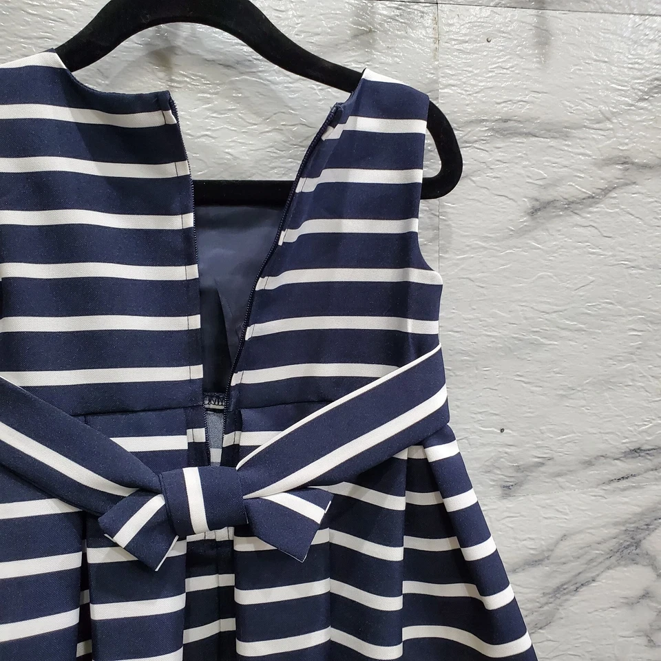 Vestido Jessica Ann Infantil Talla 18 Mo Azul Marino Rayas Sin Mangas Amarillo Cinta Lazo Foto 4 de 4