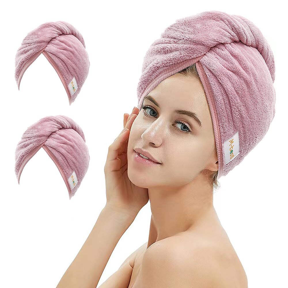 2 Pack Microfiber Hair Towel Wrap,Hair Drying with Button  display picture 1
