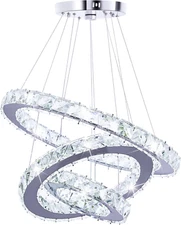 Crystal Chandeliers Modern LED 3 Ring Chandelier Adjustable Ceiling Light Fixtur