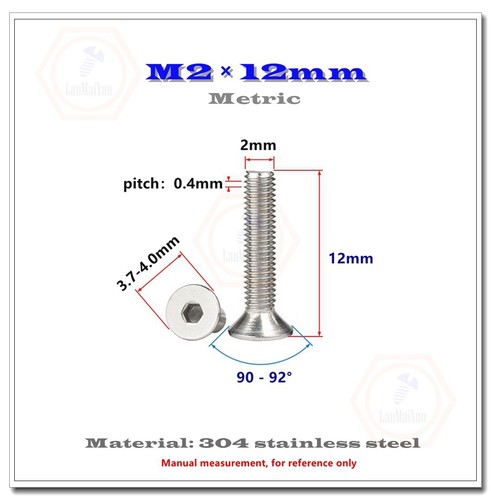 Tornillos de cabeza plana M2/M2.5/M3 Allen enchufe hexagonal cabeza contrahundida 304 acero inoxidable - Imagen 9 de 42