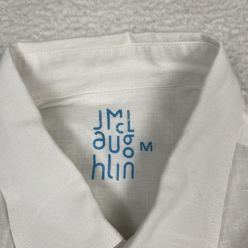 J.Mclaughlin Linen Button Down Shirt Mens Medium White Solid Gramercy Classic - Picture 3 of 8