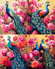 Peacock Amidst Vibrant Roses Printed Needlepoint Canvas