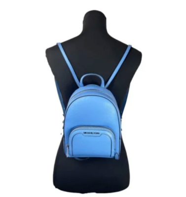 Michael Kors Pebbled Leather Backpack Light Blue Silver Hardware Zip Pocket ?MICHAEL KORS RHEA ZIP BACKPACK DENIM BLUE LTHR SILVER  main image 2