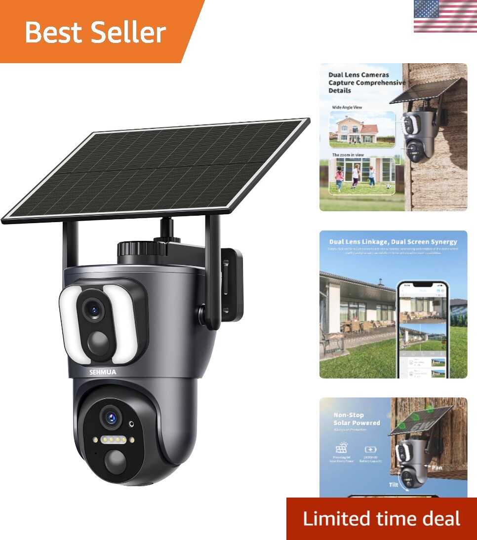 2K Solar Outdoor Security Camera with 360° View for Home Safety & Dual Cameras