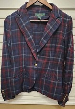 Ralph Lauren 8 Plaid Blazer Jacket Preppy VTG Tweed HORSE BUTTONS Navy Multi