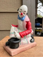 Vintage Ceramic Hand Painted Circus Clown Magician With Hat and Doves