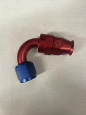 T132R -8AN 120 degree Hose End / PTFE / Teflon Swivel 8 AN Fitting -8 Red & Blue
