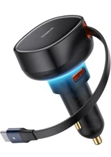 Baseus USB C Car Charger, 60W Retractable Car Charger, Dual Fast Charging U+C