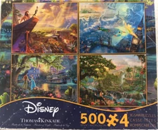Thomas Kinkade Disney 4 x 500 Piece Puzzles Lion King Peter Pan Jungle Book