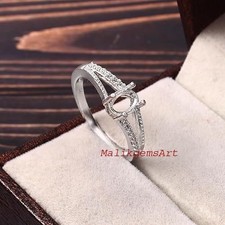 Mount Ring 925 Sterling Silver 6X8 MM Oval Cut with CZ Prong Setting Mount Ring