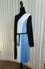 Banana Dress Color Block Midi Pleated Abstract Striped Soft Knit Blue Black L