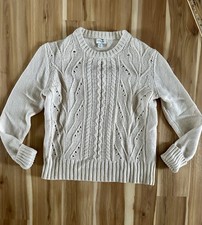 J Crew Womens Size S Cable Knit Fisherman Sweater Cream