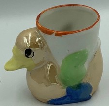1933 Hand Painted Ceramic Duck Egg Cup Holder Mallard Luster Glaze Vintage