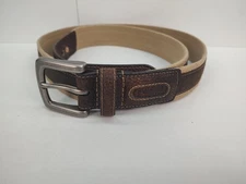 Columbia Belt Mens Brown Tan Leather Canvas Casual Outdoor Hiking Buckle Jeans